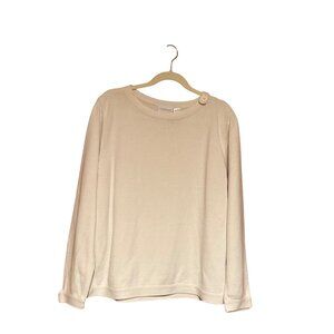 Liz Claiborne Ivory Knit Pullover Sweater Women’s XL 100% Cotton Button Detail‎